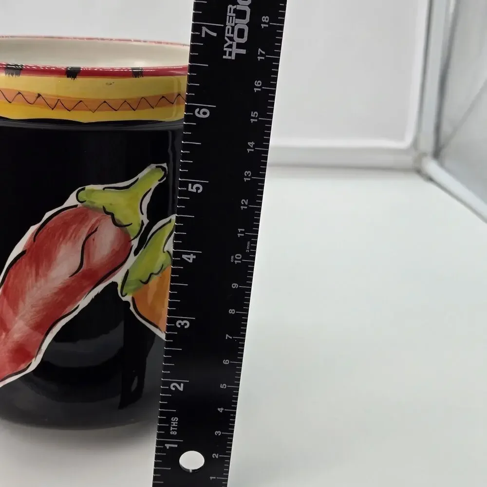 Hausenware Handpainted Clay Jalapeno Open Crock Utensil Holder Red Yellow 7x5
